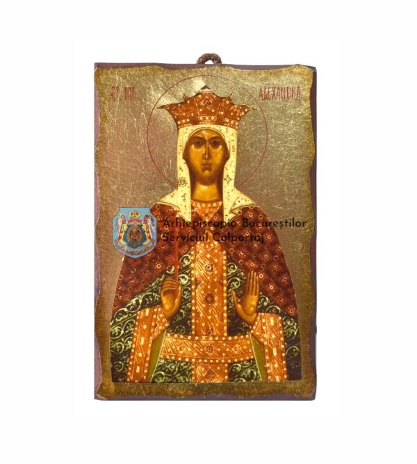 Icoană litografiată pe lemn, cu foiţă de aur, reprezentând pe Sfânta Muceniţă Alexandra 1.1